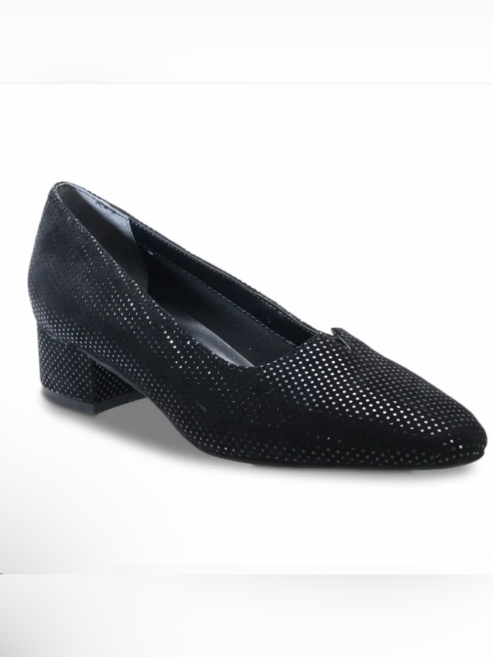David Tate Culture Pump Mini Block Heel Black Suede Dots Women's Size 11WW